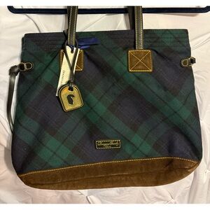 Dooney & Bourke Black and Green Plaid Tote